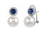 Pendientes de plata tu y yo con perla y en forma circular circonitas zafiro